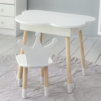 Столик облачко с откидной нишей 54х68х50 и стульчик корона 26.5х26х25, стол и стул в детский, белый