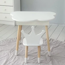 Столик облачко с откидной нишей 54х68х50 и стульчик корона 26.5х26х25, стол и стул в детский, белый