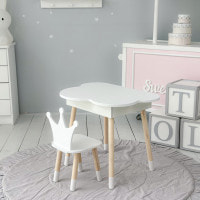 Столик облачко с откидной нишей 54х68х50 и стульчик корона 26.5х26х25, стол и стул в детский, белый