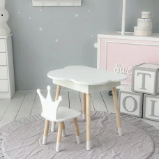 Столик облачко с откидной нишей 54х68х50 и стульчик корона 26.5х26х25, стол и стул в детский, белый