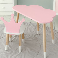 Стол облачко 46х70х40 и стульчик коронка 26.5х26х25, детский столик и стул для игр/занятий, розовый с белым