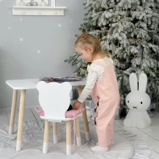 Стіл прямокутний 46х60х45 і стілець медвежа 26.5х26х25, столик та стільчик в дитячу, білий