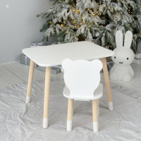 Стол прямоугольный 46х60х45 и стул медвежья 26.5х26х25, столик и стульчик в детскую, белый