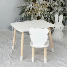 Стіл прямокутний 46х60х45 і стілець медвежа 26.5х26х25, столик та стільчик в дитячу, білий