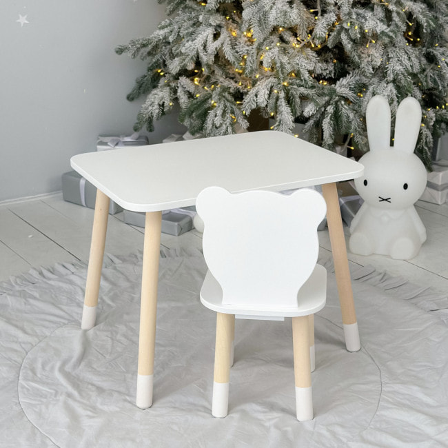 Стол прямоугольный 46х60х45 и стул медвежья 26.5х26х25, столик и стульчик в детскую, белый