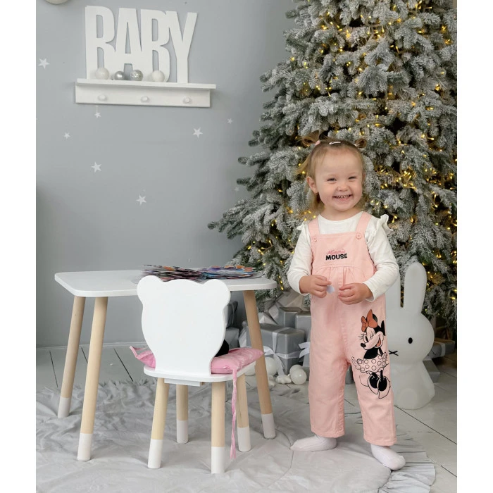 Стіл прямокутний 46х60х45 і стілець медвежа 26.5х26х25, столик та стільчик в дитячу, білий