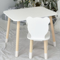 Стол прямоугольный 46х60х45 и стул медвежья 26.5х26х25, столик и стульчик в детскую, белый
