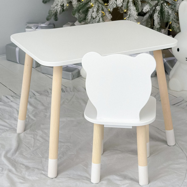 Стол прямоугольный 46х60х45 и стул медвежья 26.5х26х25, столик и стульчик в детскую, белый
