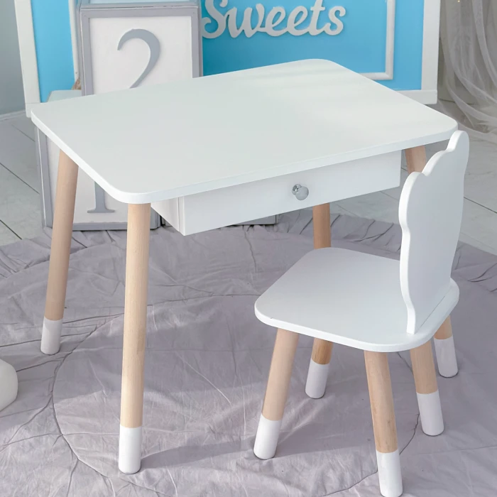Детский столик с выдвижным ящиком 46х60х45, стол для девочки с нишей, розовый