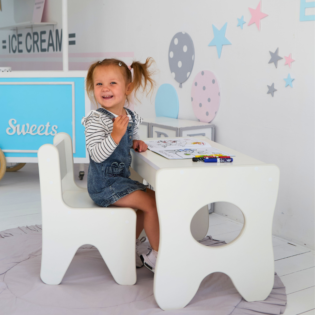 Набор детской мебели столик с ящиком и стульчик 70×45×51, стол и стул для детей, белый