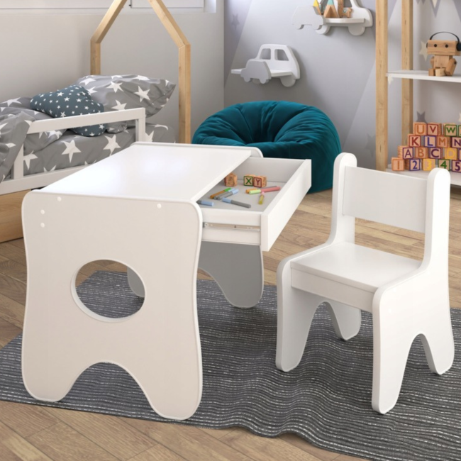 Набор детской мебели столик с ящиком и стульчик 70×45×51, стол и стул для детей, белый