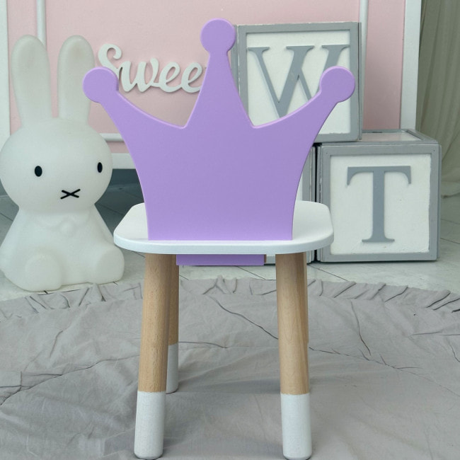 Дитячий стільчик корона 26.5х26х25см, стілець для дівчинки від 1 року, білий з фіолетовим