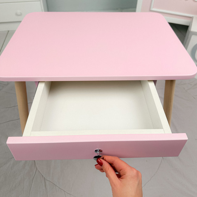 Детский столик с выдвижным ящиком 46х60х45, стол для девочки с нишей, розовый