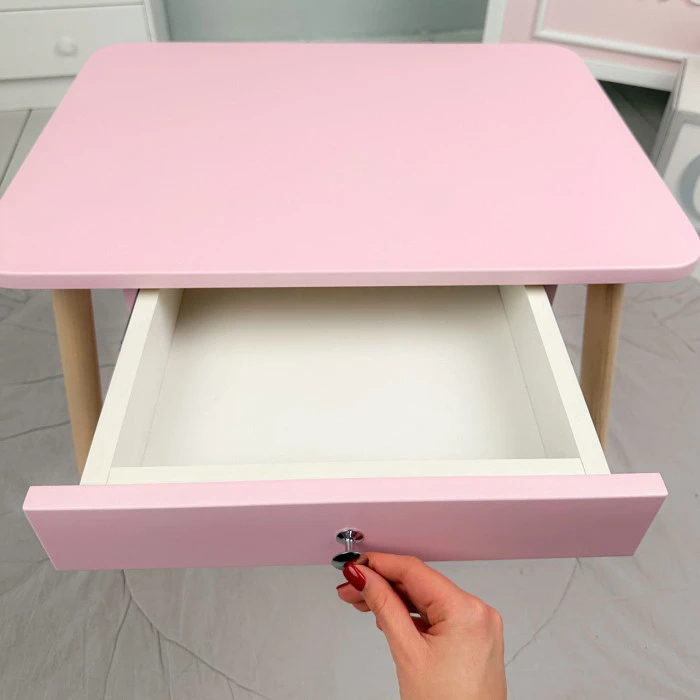Детский столик с выдвижным ящиком 46х60х45, стол для девочки с нишей, розовый