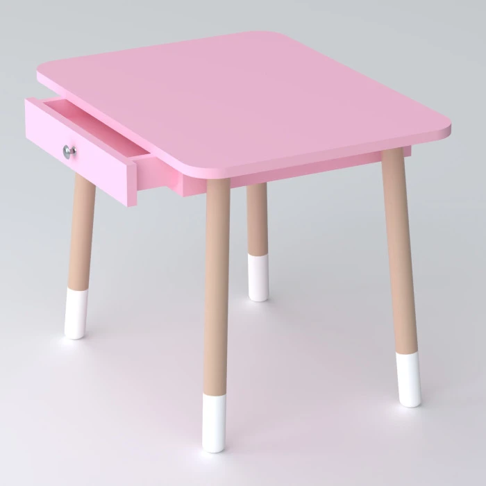 Детский столик с выдвижным ящиком 46х60х45, стол для девочки с нишей, розовый