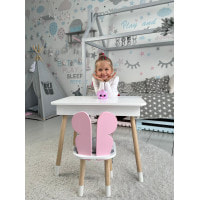 Детский столик с откидным верхом 53х60х45 и стульчик бабочка 26.5х26х25, стол и стул для детей до 7 лет, белый с розовым
