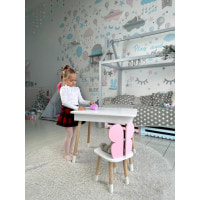Детский столик с откидным верхом 53х60х45 и стульчик бабочка 26.5х26х25, стол и стул для детей до 7 лет, белый с розовым