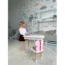 Детский столик с откидным верхом 53х60х45 и стульчик бабочка 26.5х26х25, стол и стул для детей до 7 лет, белый с розовым