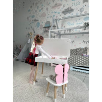 Детский столик с откидным верхом 53х60х45 и стульчик бабочка 26.5х26х25, стол и стул для детей до 7 лет, белый с розовым