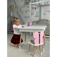 Детский столик с откидным верхом 53х60х45 и стульчик бабочка 26.5х26х25, стол и стул для детей до 7 лет, белый с розовым