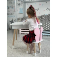 Детский столик с откидным верхом 53х60х45 и стульчик бабочка 26.5х26х25, стол и стул для детей до 7 лет, белый с розовым