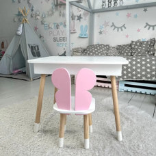 Детский столик с откидным верхом 53х60х45 и стульчик бабочка 26.5х26х25, стол и стул для детей до 7 лет, белый с розовым
