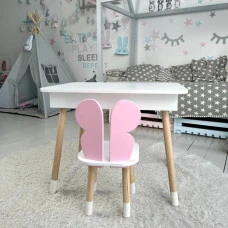 Дитячий столик з відкидним верхом 53х60х45 і стільчик метелик 26.5х26х25, стіл та стілець для дітей до 7 років, білий з рожевим