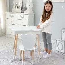 Столик облачко с нишей для вещей 54х68х50 и стульчик спинка в форме медведика 26.5х26х25, стол и стул в детскую комнату, белый