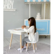 Столик облачко с нишей для вещей 54х68х50 и стульчик спинка в форме медведика 26.5х26х25, стол и стул в детскую комнату, белый