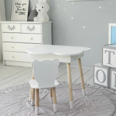 Столик облачко с нишей для вещей 54х68х50 и стульчик спинка в форме медведика 26.5х26х25, стол и стул в детскую комнату, белый