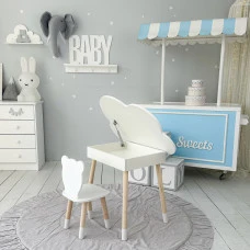 Столик облачко с нишей для вещей 54х68х50 и стульчик спинка в форме медведика 26.5х26х25, стол и стул в детскую комнату, белый