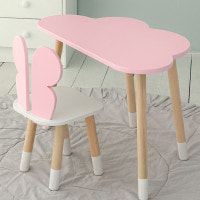 Стол облако 46х70х40 и стульчик бабочка 26.5х26х25, детский столик и стул для рисования/занятий, розовый с белым