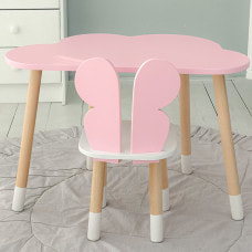 Стол облако 46х70х40 и стульчик бабочка 26.5х26х25, детский столик и стул для рисования/занятий, розовый с белым