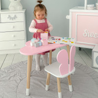 Стол облако 46х70х40 и стульчик бабочка 26.5х26х25, детский столик и стул для рисования/занятий, розовый с белым