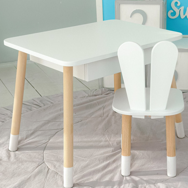 Детский столик с выдвижным ящиком 46х60х45, стол трюмо в детскую комнату, белый