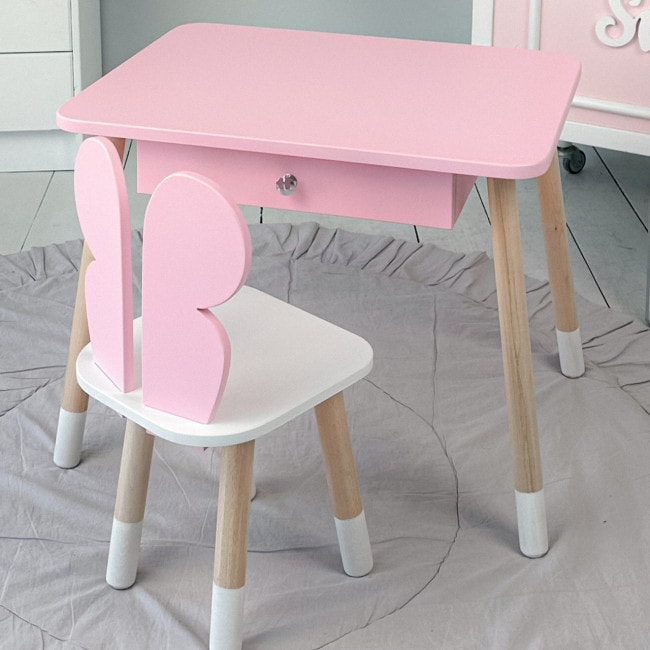 Детский столик с выдвижным ящиком 46х60х45, стол трюмо в детскую комнату, белый