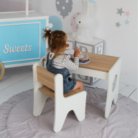 Столик та стільчик для дитини 70×45×51, дитячий гральний стіл та стілець, білий з деревом