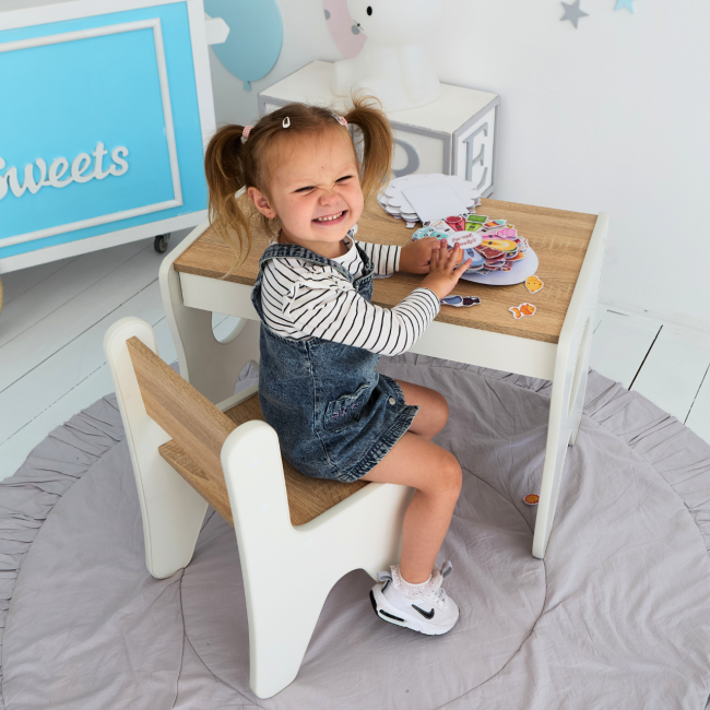 Столик и стульчик для ребенка 70×45×51, игровой детский стол и стул, белый с деревом