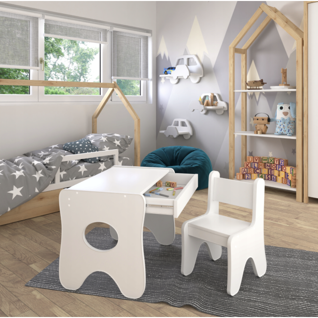Удобный столик в детскую комнату 70×45×51, детский игровой стол с ящиком, белый