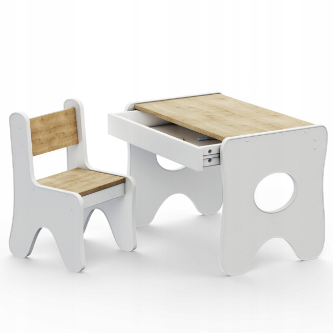 Столик и стульчик для ребенка 70×45×51, игровой детский стол и стул, белый с деревом