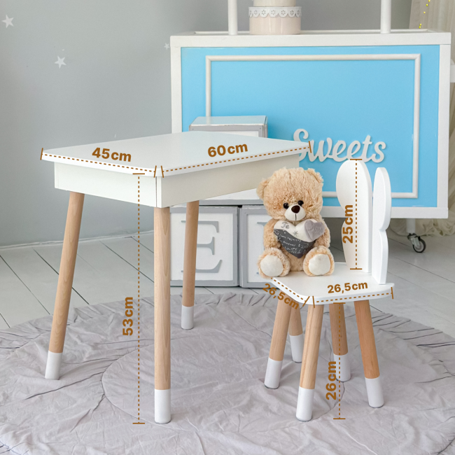 Детский стульчик бабочка 26.5х26х25см, стул в детскую комнату до 7 лет, белый