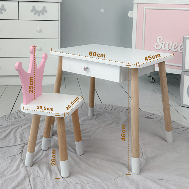Детский столик с выдвижным ящиком 46х60х45, стол трюмо в детскую комнату, белый