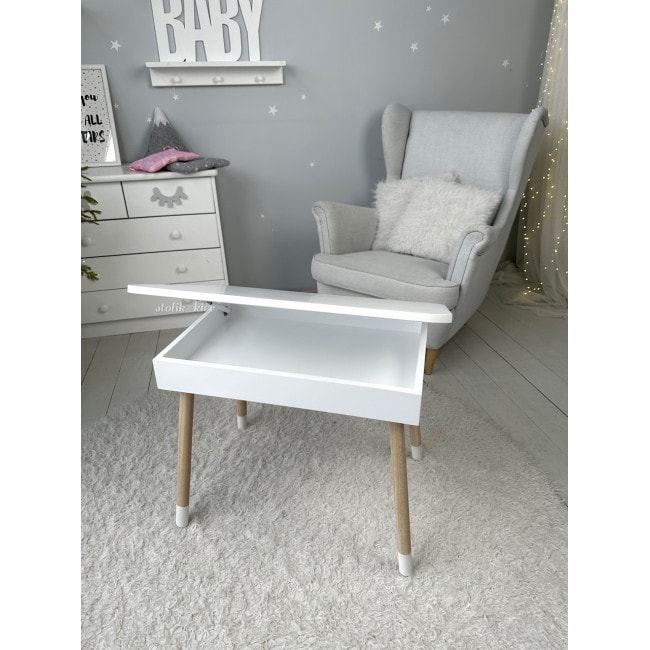 Столик с откидывающимся верхом 53х60х45 и стульчик корона 26.5х26х25, стол и стул для детей от 1 года, белый