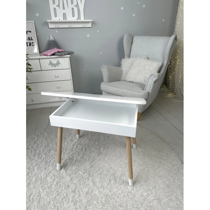 Столик с откидывающимся верхом 53х60х45 и стульчик корона 26.5х26х25, стол и стул для детей от 1 года, белый