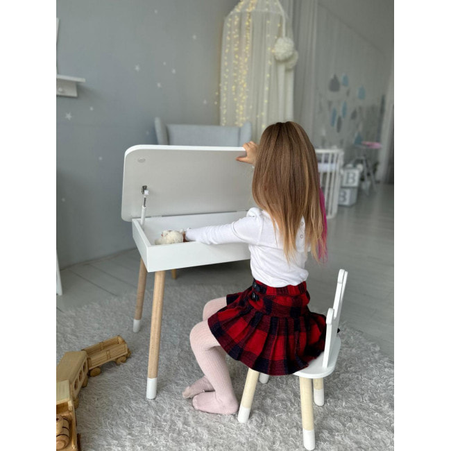 Столик с откидывающимся верхом 53х60х45 и стульчик корона 26.5х26х25, стол и стул для детей от 1 года, белый