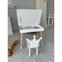 Столик с откидывающимся верхом 53х60х45 и стульчик корона 26.5х26х25, стол и стул для детей от 1 года, белый