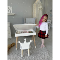 Столик с откидывающимся верхом 53х60х45 и стульчик корона 26.5х26х25, стол и стул для детей от 1 года, белый
