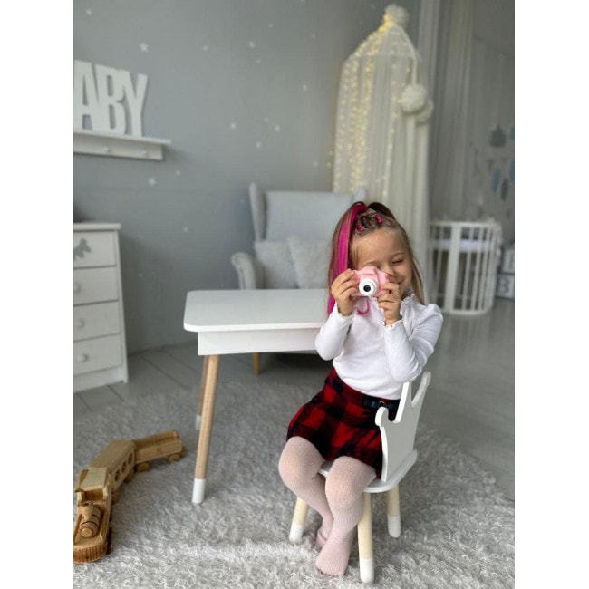 Столик с откидывающимся верхом 53х60х45 и стульчик корона 26.5х26х25, стол и стул для детей от 1 года, белый