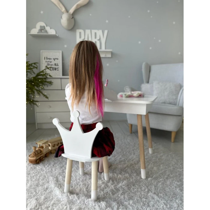 Столик с откидывающимся верхом 53х60х45 и стульчик корона 26.5х26х25, стол и стул для детей от 1 года, белый