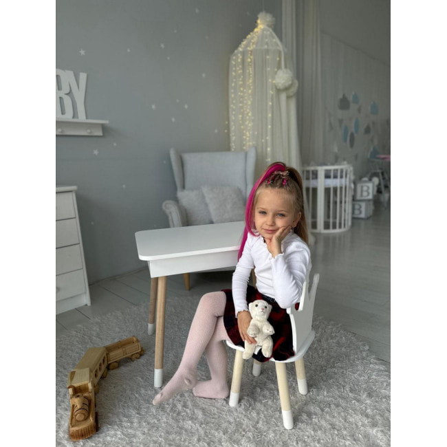 Столик с откидывающимся верхом 53х60х45 и стульчик корона 26.5х26х25, стол и стул для детей от 1 года, белый